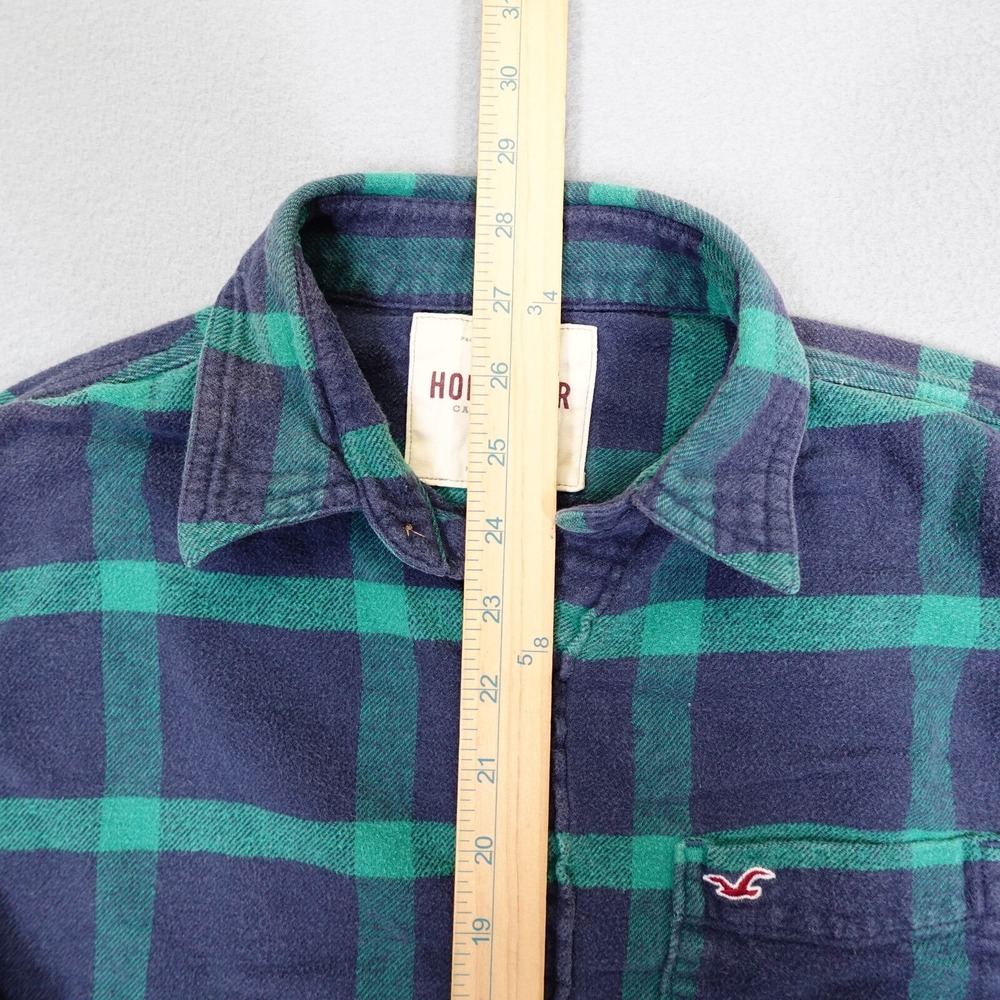 Hollister Flannel Shirt Mens Small Blue Green Plaid Long Sleeve Button Down - Picture 5 of 8